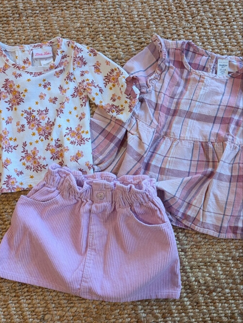 Precious 3-Piece Lot of Toddler Girl Fits - Floral/Plaid/Corduroy, Mauve&Pink